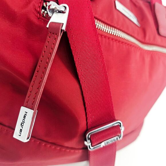 Hedgren Aura Glaze Red Water Resistant Tote Handbag Nylon Crossbody - Picture 8 of 16